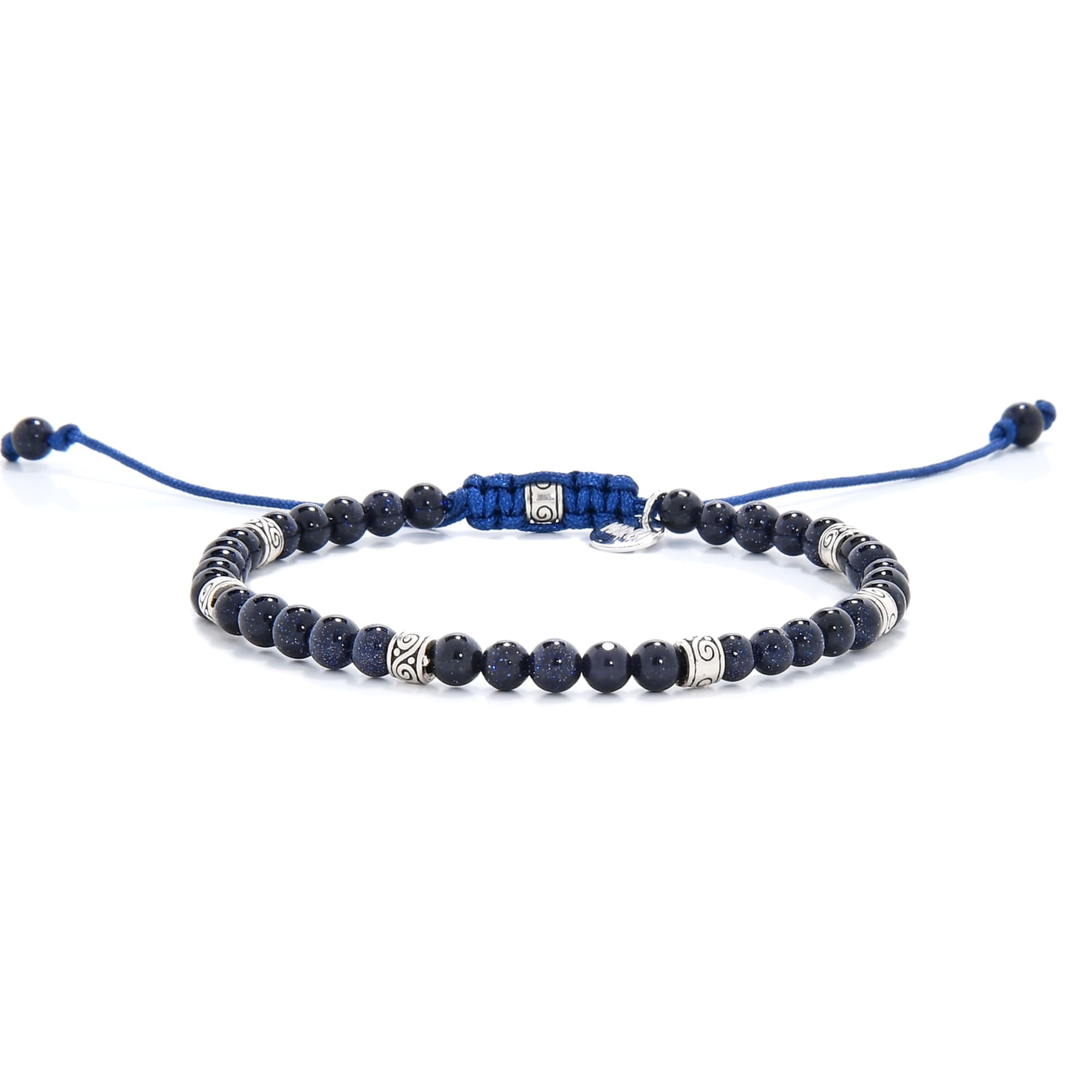 Blue sandstone bracelet with adjustable cord and silver accents