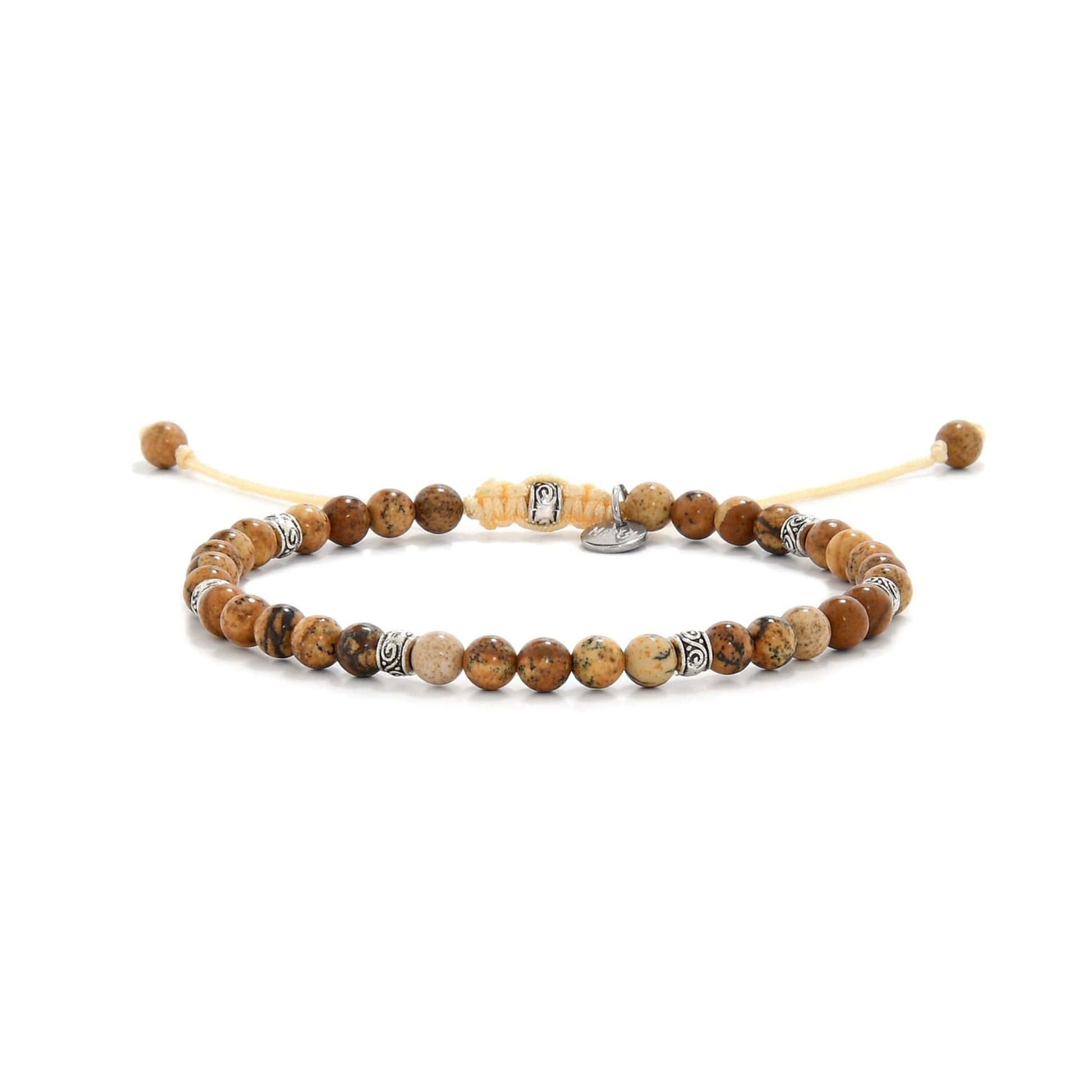 Picture Jasper stone bracelet with earthy brown beads and silver accents.
