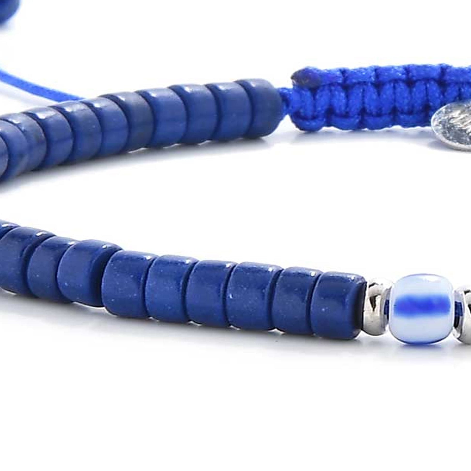 Detailed view of handmade blue gemstone jewelry beads