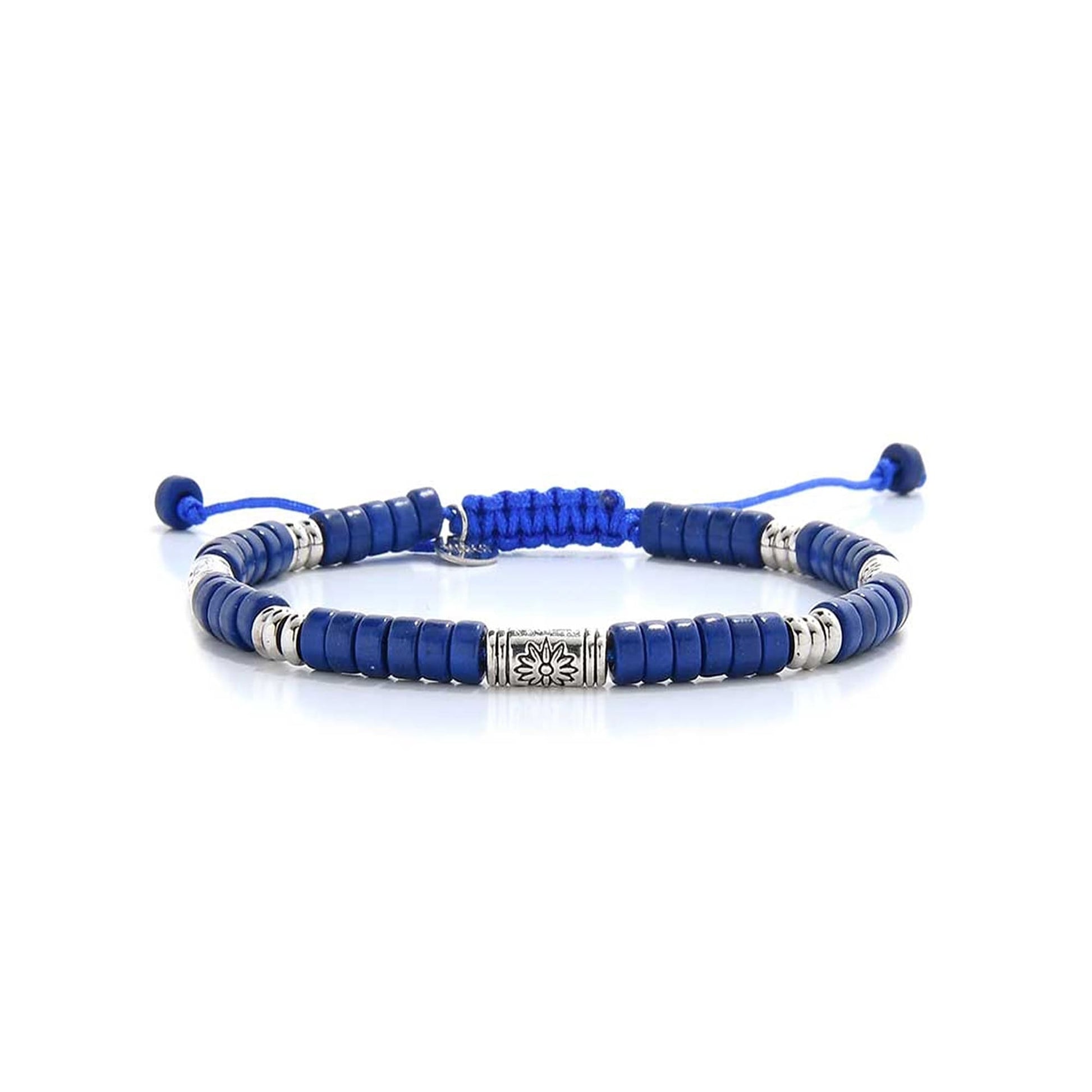 Artisan blue beads bracelet with silver accents and clasp