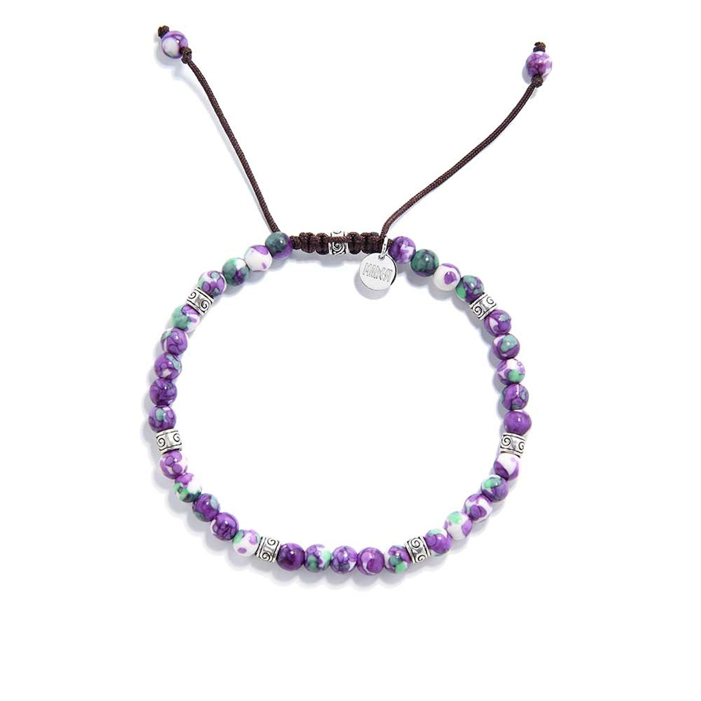 Jasper flower stone bracelet featuring vivid colors and adjustable brown cord