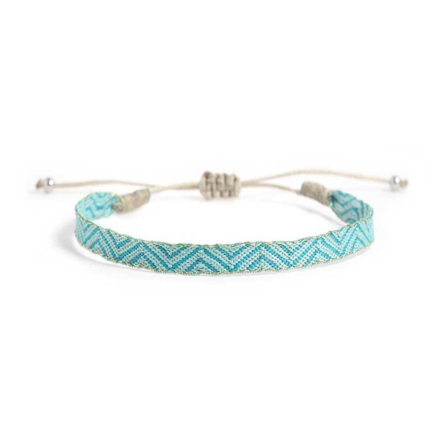 Front view of light blue Callais rope bracelet mens with chevron pattern