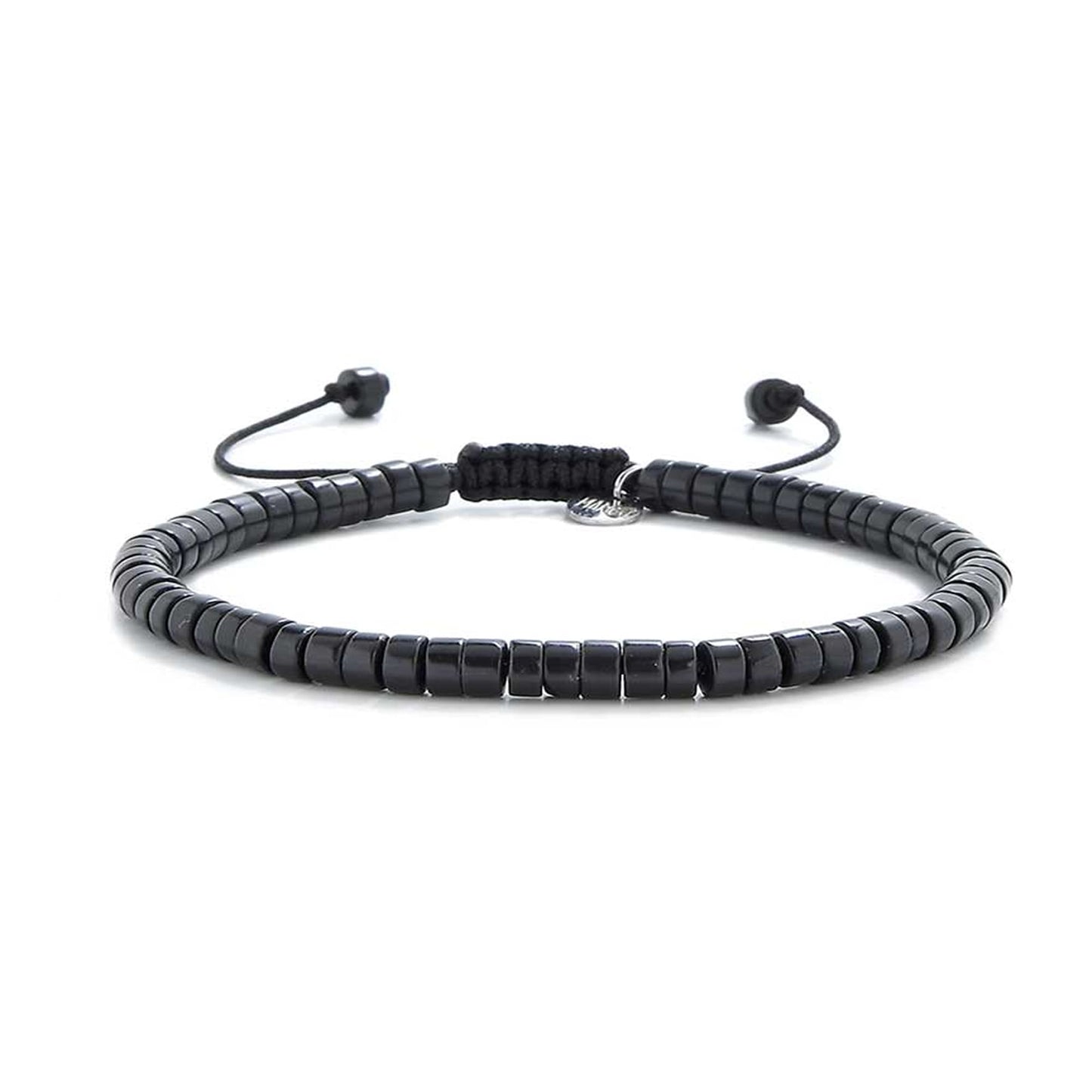 Full view of MAVROS men black bracelet made with polished black clay beads