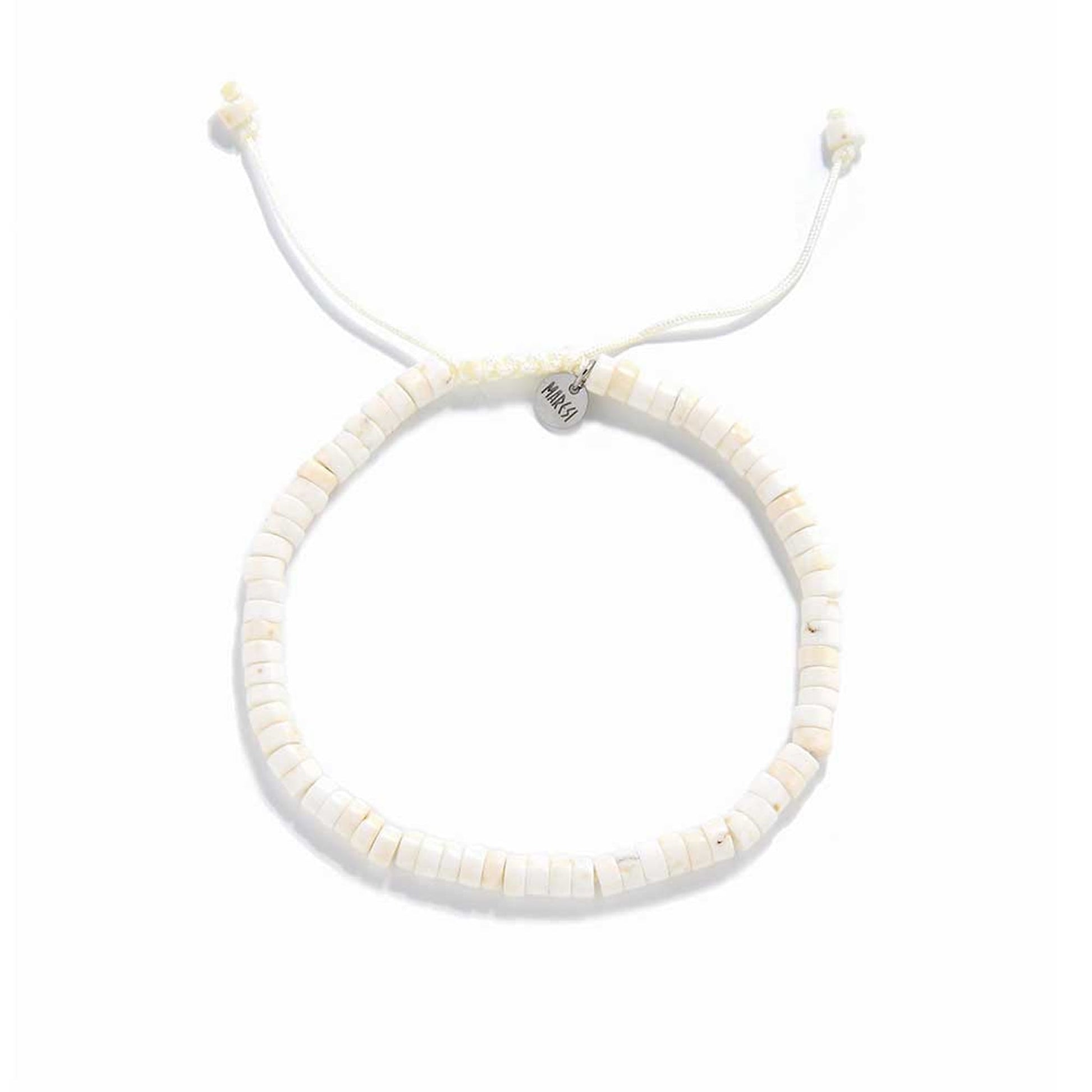 Adjustable off white bracelet on white background