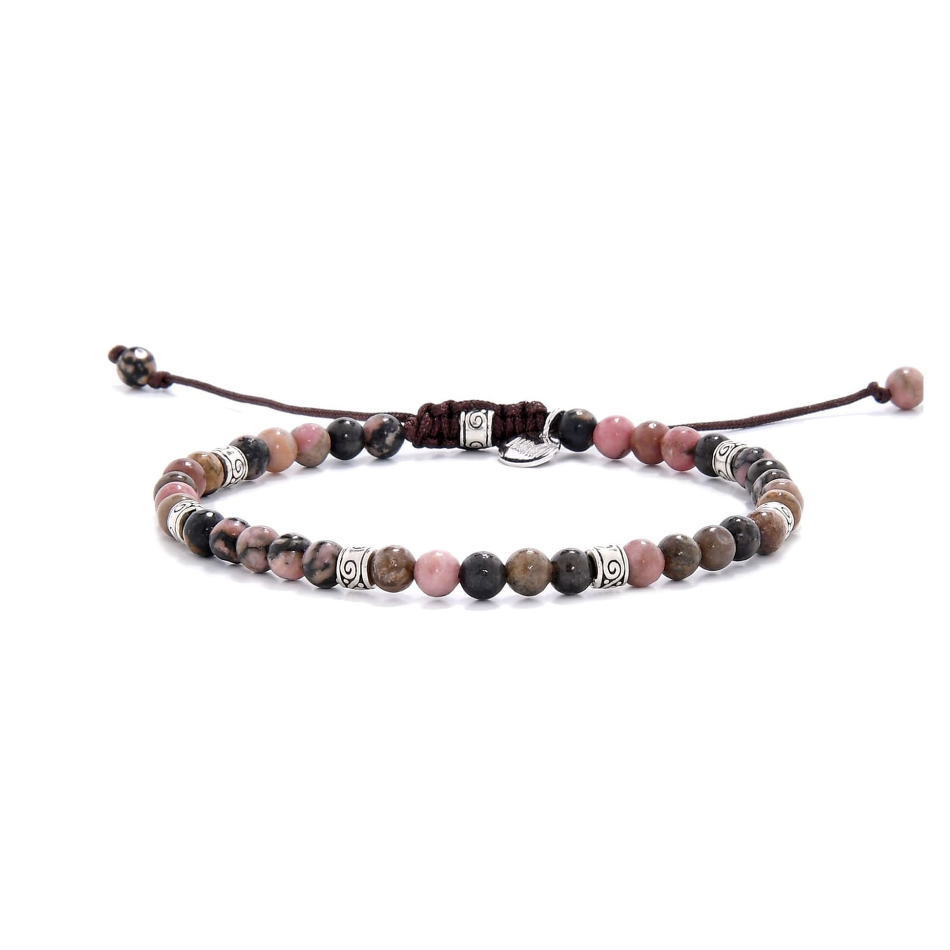 Handmade Rhodonite Bracelet with pink and black stone beads