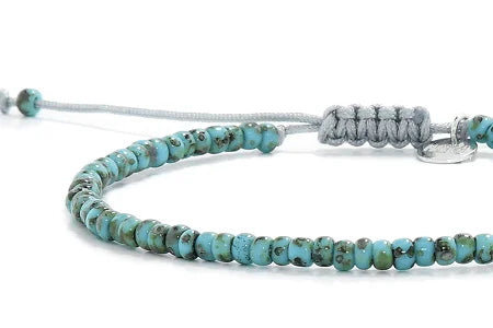 Handmade glass bead bracelets with turquoise Picasso seed beads and adjustable sliding knot