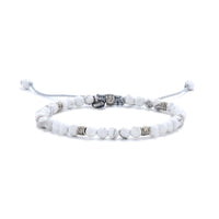 White howlite stone bracelet front view, emphasizing its fine details.