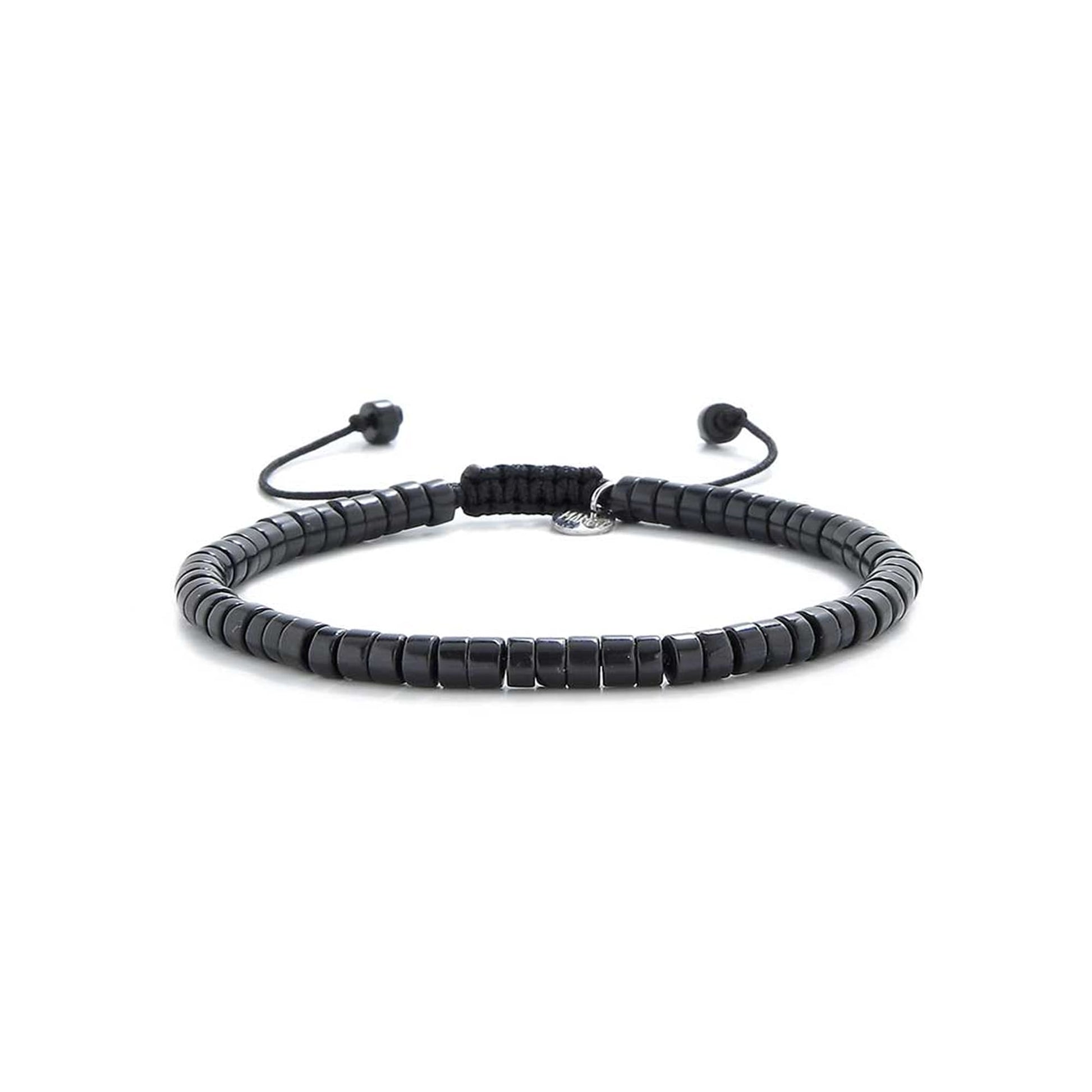 Full view of MAVROS men black bracelet made with polished black clay beads