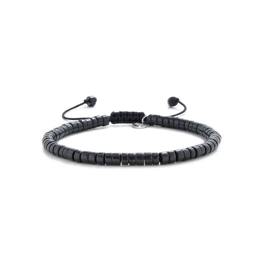 Full view of MAVROS men black bracelet made with polished black clay beads