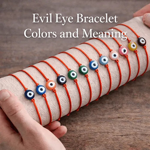 evil eye bracelets displayed in different colors