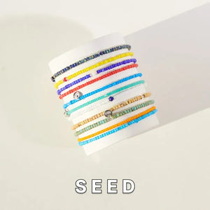 Beaded bracelets stack of colorful handmade with 2mm Miyuki seed beads, inspired by the Mediterranean Sea