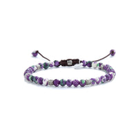 Men’s jasper flower bracelet with silver spacers and multicolor beads.