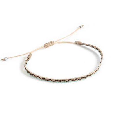 Adjustable men's rope bracelets with beige cord and black zigzag woven pattern.