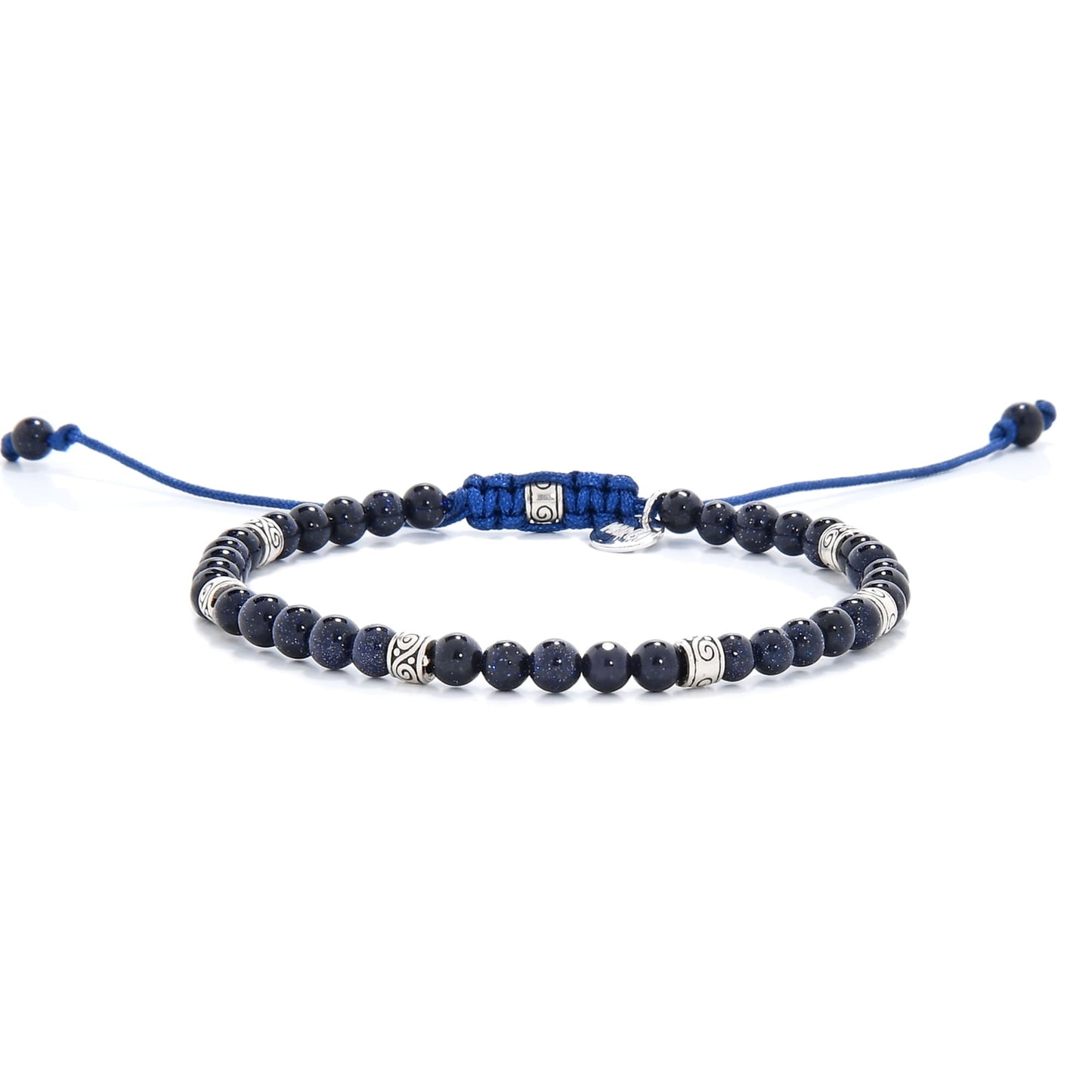 Quartz sandstone beaded bracelet with adjustable cord and silver spacers