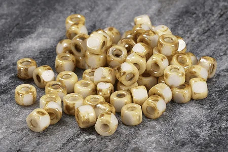 Close up of Picasso glass beads used in handmade glass bead bracelets