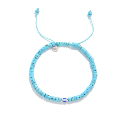 Handmade adjustable bracelet crafted with turquoise clay beads.