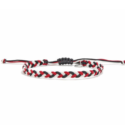 Artistic friendship bracelet arts design with red, black and white braided threads