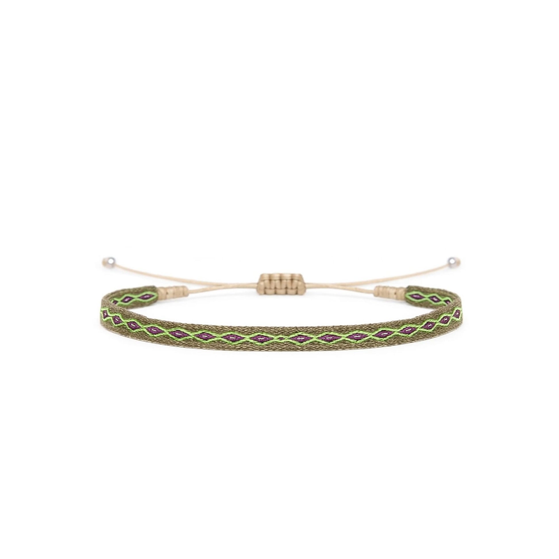 Handmade Mens Bracelets adjustable braided cord with detailed diamond thread pattern.