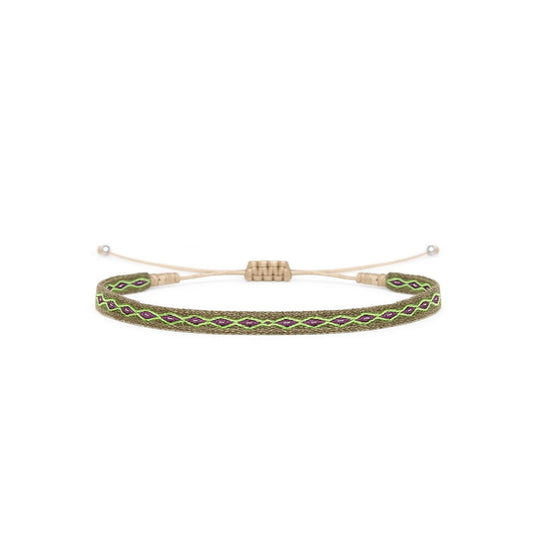 Handmade Mens Bracelets adjustable braided cord with detailed diamond thread pattern.