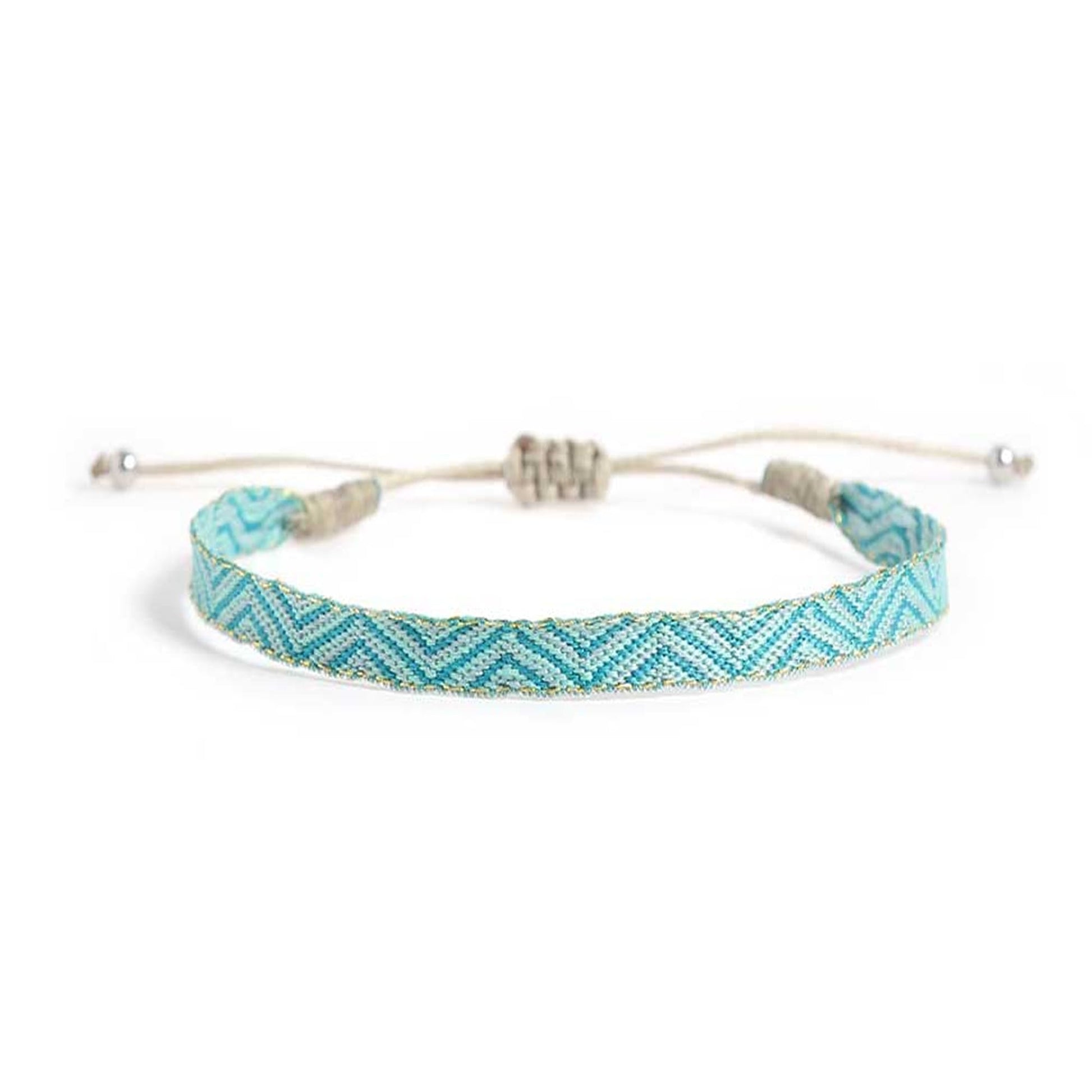Front view of light blue Callais rope bracelet mens with chevron pattern