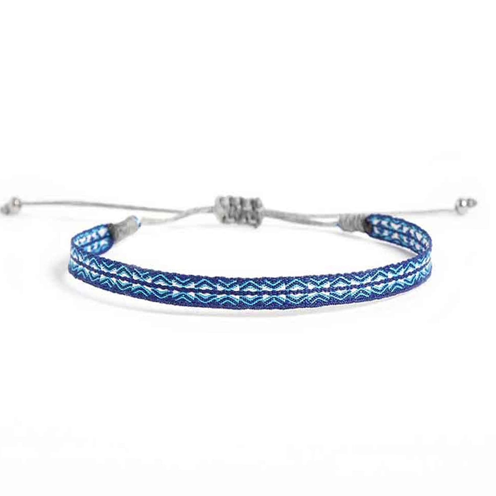 Ocean blue handmade bracelet with grey knot closure