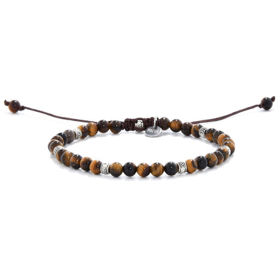 Full view of men’s tiger eye bracelet with gemstone beads and silver accents