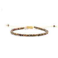 Minimalist bead bracelet for men with tan cord and glossy brown and beige seed beads