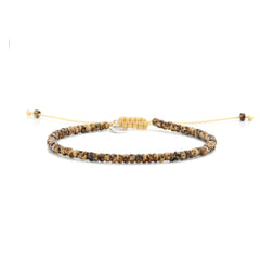 Minimalist bead bracelet for men with tan cord and glossy brown and beige seed beads