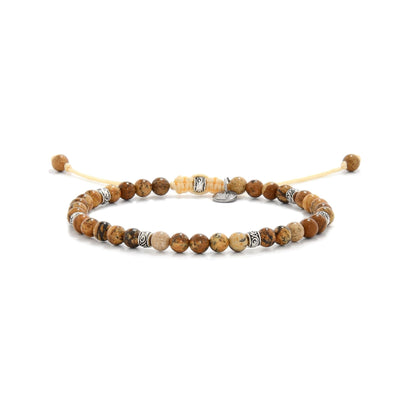 Adjustable Picture Jasper rock bead bracelet with earthy brown tones.