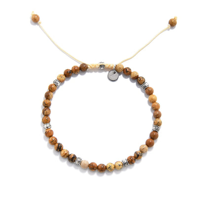 Adjustable Picture Jasper rock bead bracelet with earthy brown tones.