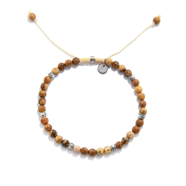 Adjustable Picture Jasper rock bead bracelet with earthy brown tones.