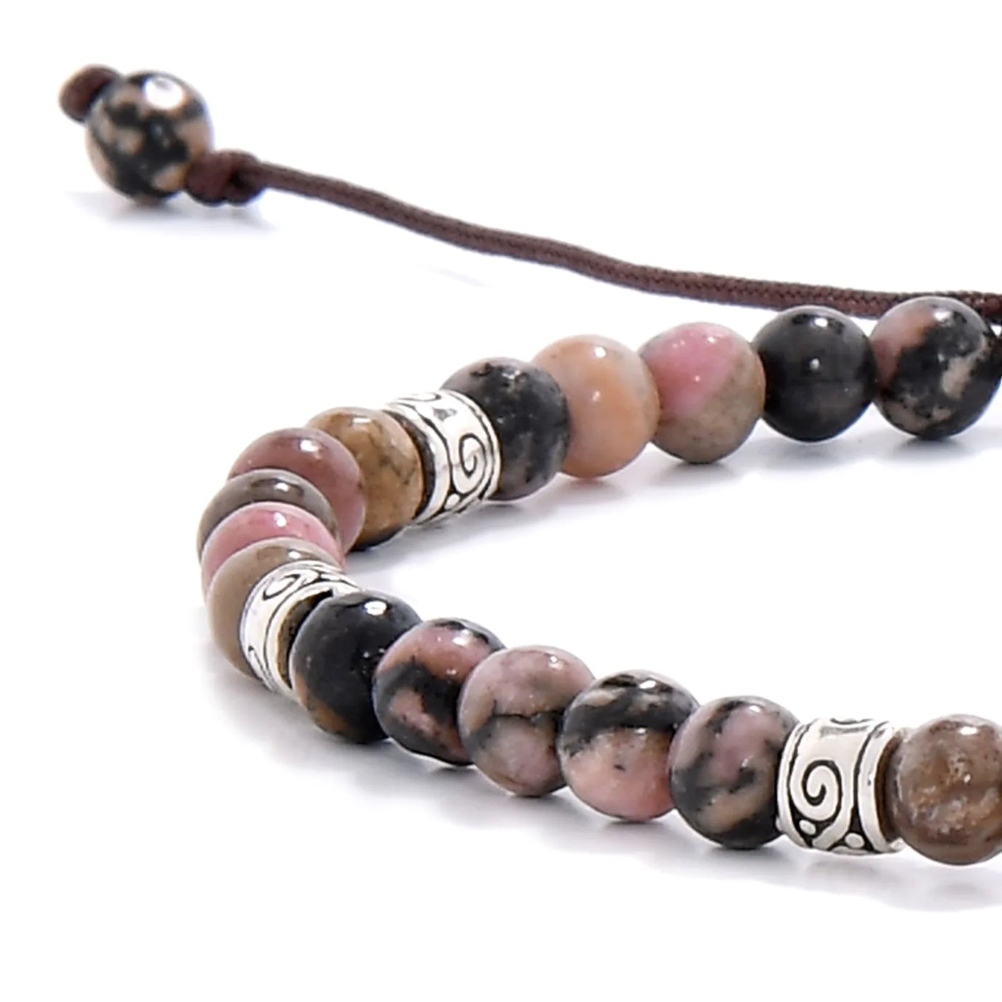 Rhodonite Crystal Bracelet with round stones and silver spacers