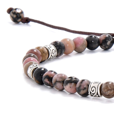 Rhodonite Crystal Bracelet with round stones and silver spacers