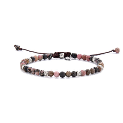 Handmade Rhodonite Crystal Bracelet with pink and black stones