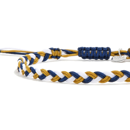 Sanluri adjustable friendship bracelet with gold, blue, and white braided cords