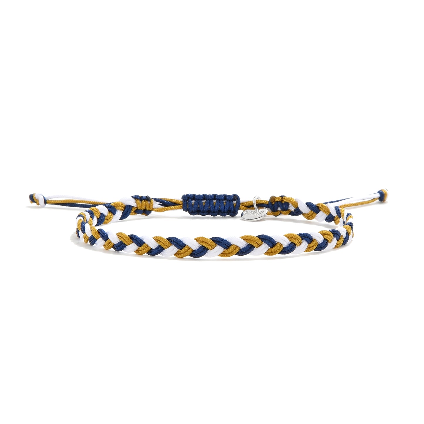 Sanluri adjustable friendship bracelet with gold, blue, and white braided cords