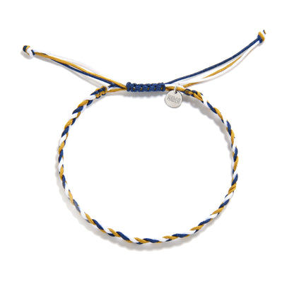 Sanluri adjustable friendship bracelet with gold, blue, and white braided cords