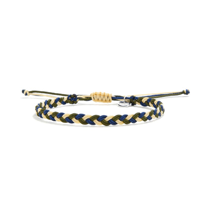 Matching friendship bracelets in braided design with adjustable closure.