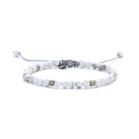 White howlite stone bracelet front view, emphasizing its fine details.