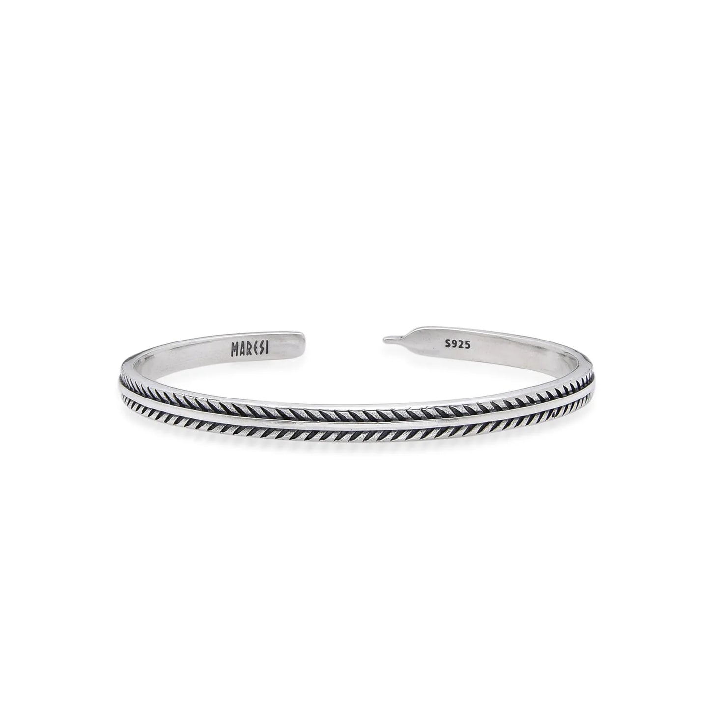 Bangles Bracelets cuff with feather-style engraving, polished open band, and stamped ends