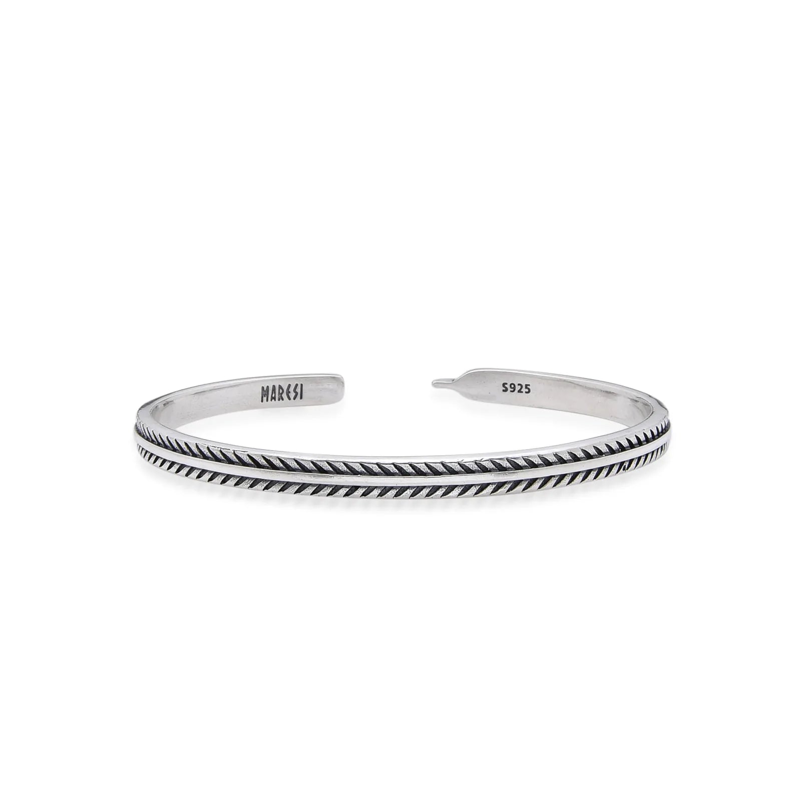 Bangles Bracelets cuff with feather-style engraving, polished open band, and stamped ends