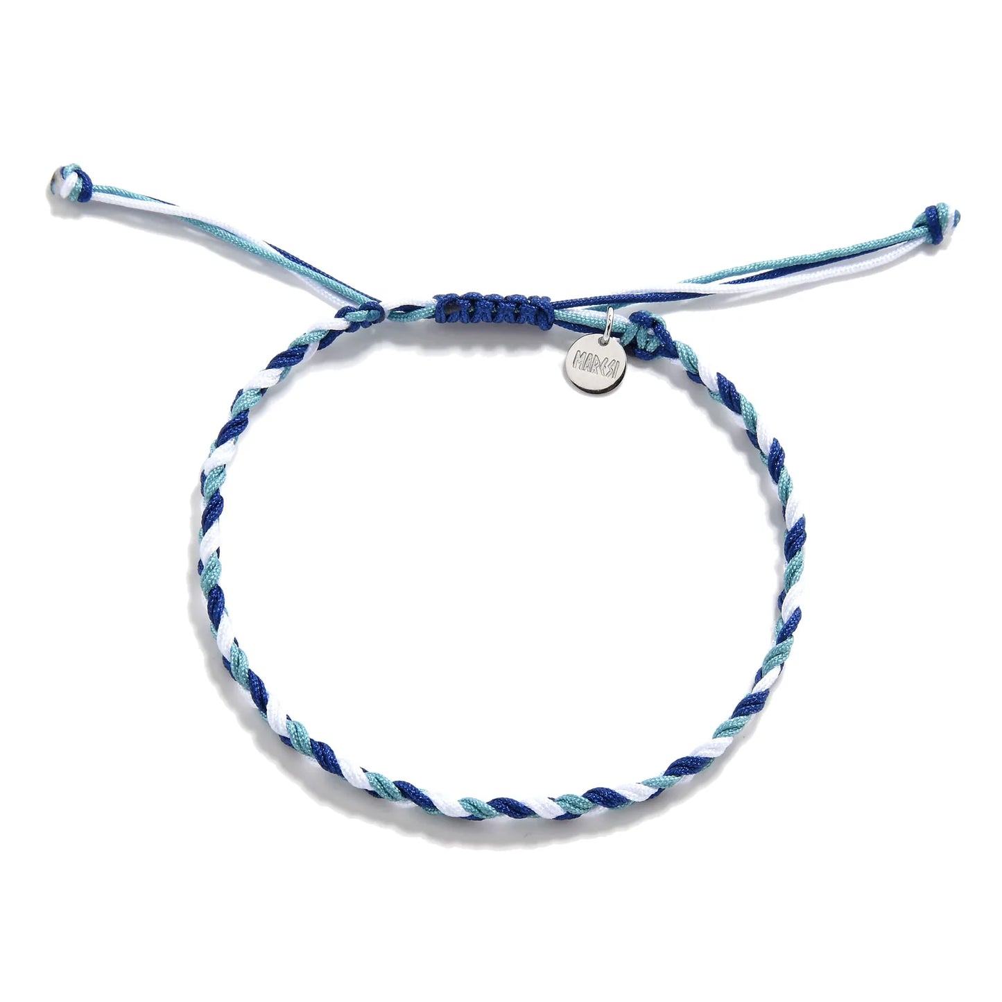 Woven Friendship Bracelets flat view of woven cord bracelet with adjustable sliding knot closure