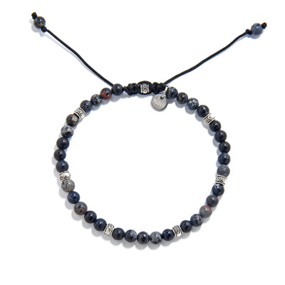 black jasper bracelet adjustable with cord closure and metal charm