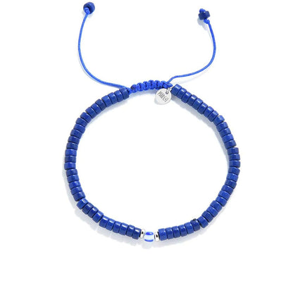 Blue Gemstone Jewelry shown from above with blue clay beads with blue accent bead and round bracelet shape