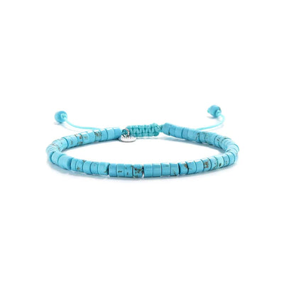 Clay Beads Bracelet shown in full view with turquoise clay beads with silver charm and adjustable cord