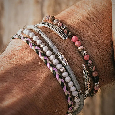 Couples Bracelet Set bracelet close-up showing polished stone patterns and metal details