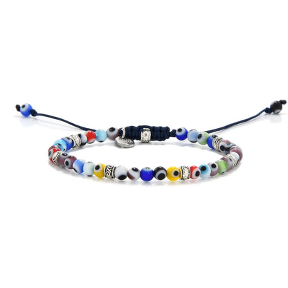 Evil Eye Bracelet for Men full view with beaded design and adjustable cord