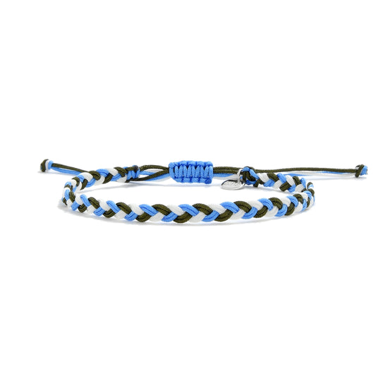 Frazeto best friend friendship bracelet with blue, white, and green braiding.