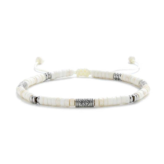 side view of handcrafted Bianco bracelet designed in white stone jewelry style