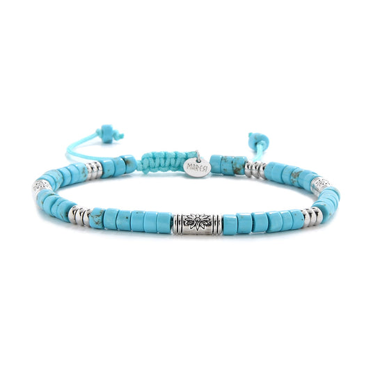 Front display of the Kavos Shamballa bracelet of clay in sky blue with detailed finish